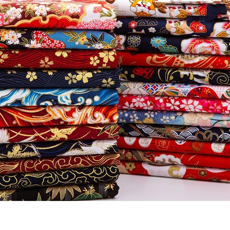 

Кимоно в японском стиле из 100% хлопчатобумажной ткани с золотистым принтом, ткань Ципао для платья, ткань для одежды, 150*100 см