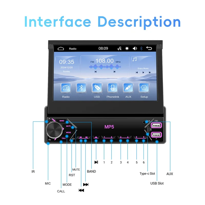 Pop 7 Inch Bluetooth Car Stereo With Android Auto, Carplay, FM Radio And SWC For Single Din Setup