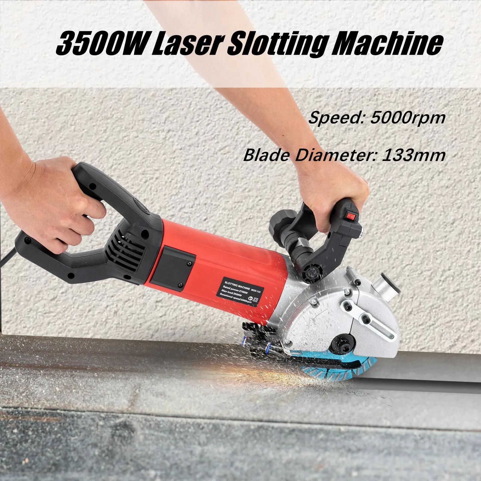 3500W 5000rpm Laser Slotting Machine, Water Electricity Installation Wall Cutting Machine, Concrete Slotting Machine