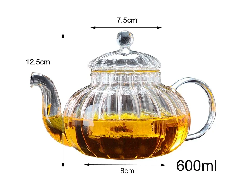 600ml Striped pumpkin shape flower teapot Glass Teapot with Infuser Tea Leaf Herbal Heat Resistant Glass Pot Flower TeaCup