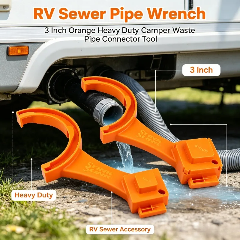 RV Sewer Hose Wrench 4 PCS, 3 Inch Orange Heavy Duty Camper Trailer RV Waste Dump Hose Connector Fitting Wrench Tool