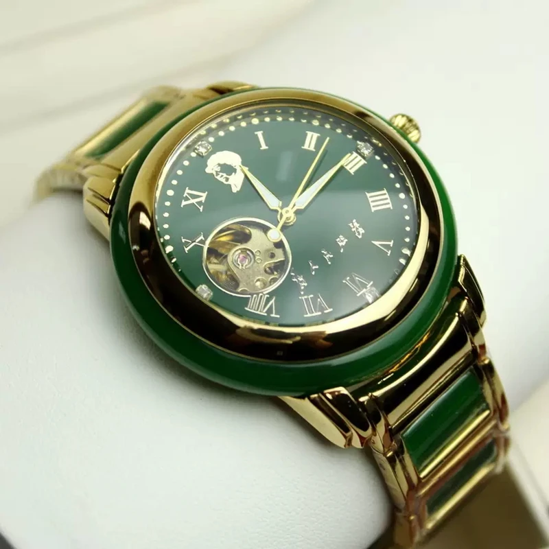 DUGARY-Montre mécanique à tourbillon pour homme, 43mm, avec dos transparent, en jade, étanche