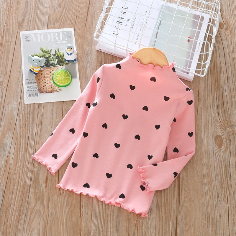 Cotton Dot Top T-shirt Baby Girl Solid Long Sleeve T Shirt Kids O-neck Toddler Shirts Autumn Girls T Shirts Bottoming Tee Top