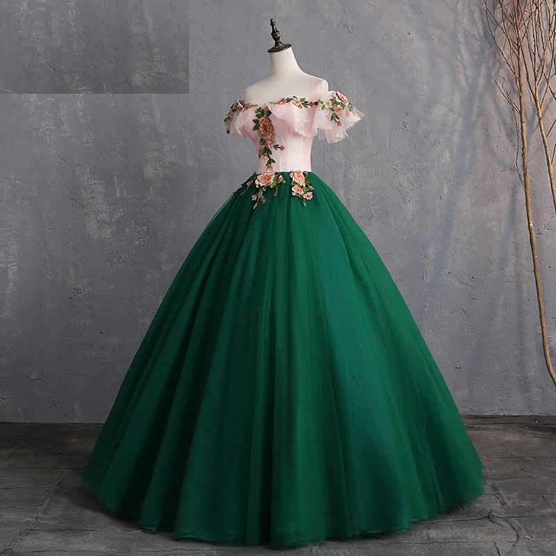 Женское бальное платье, винтажное кружевное платье Quinceanera, элегантное платье с открытыми плечами, милые платья с цветочным принтом