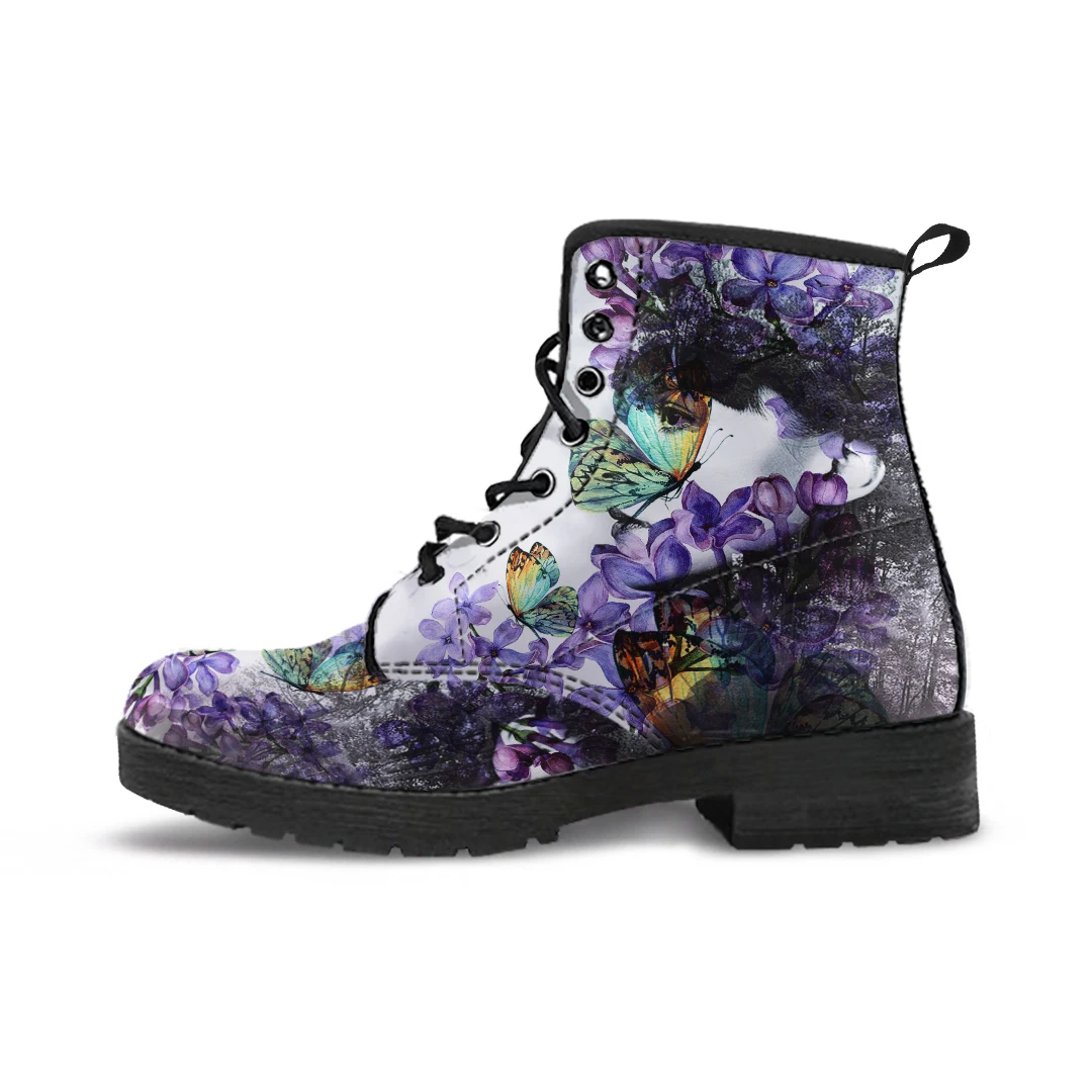 Fashion Flower Butterfly Print Women Ankle Boots Four Season Casual Ankle for Female All-match Ruber Sole Ladies Booties Street