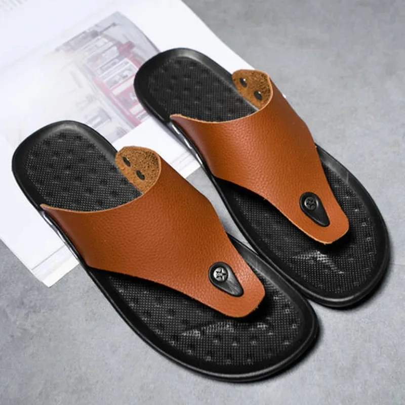 

Slippers Summer Flip-Flops for Men Beach Slippers Brown Sandals Comfortable Shoes Non-Slip Bathroom Shoes Men Slides 2024 New
