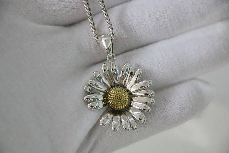 Punk trend pure silver small daisy necklace pendant for women with sunflower sweater chain PMO hip-hop pendant for men