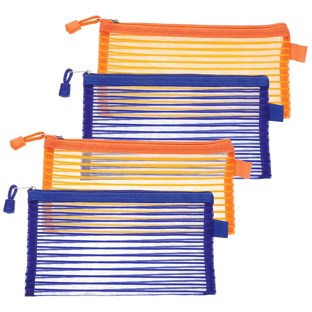4Pcs Aluminum Alloy Polyester Zipper File Pouch Clear Visible Document Storage Bag for Students Office Travel Stationery