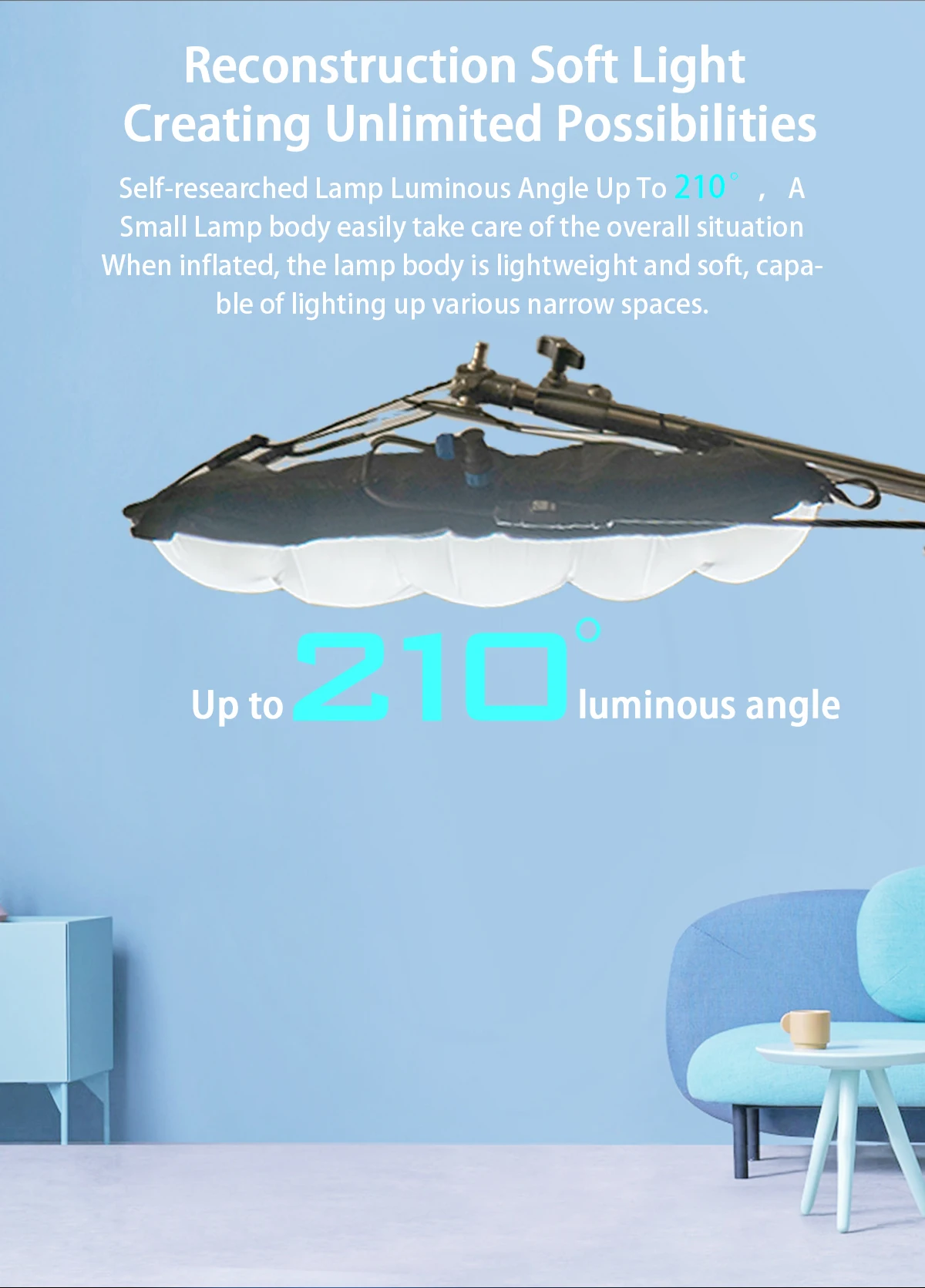 FlyNoodle L22B ضوء ناعم قابل للنفخ أوتوماتيكي بالكامل 2700K-6000K استوديو صور ضوء APP التحكم في كاميرا الفيديو الخفيفة