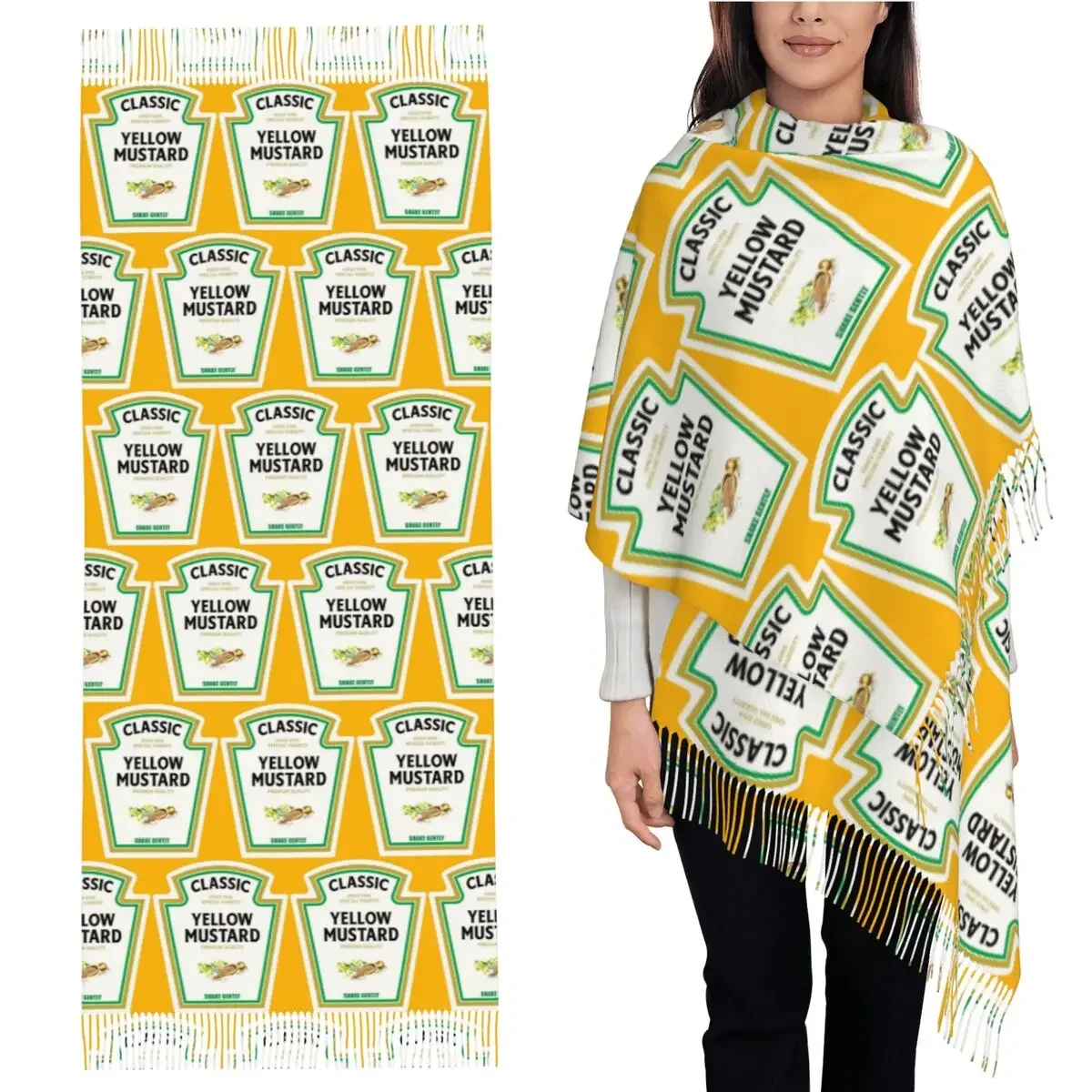 

Mustard Mayo Ketchup Scarf Tassel Scarves for Women Soft Warm Shawls and Wraps Long Fall Winter Shawl Wrap