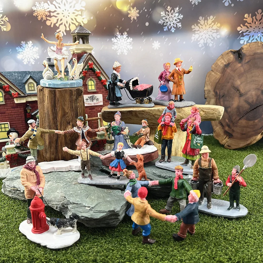 Christmas Village Resin Figurine Set, DIY Scene Model Sand Table Handicraft, Holiday Decor Ornaments, Gift & Collectible
