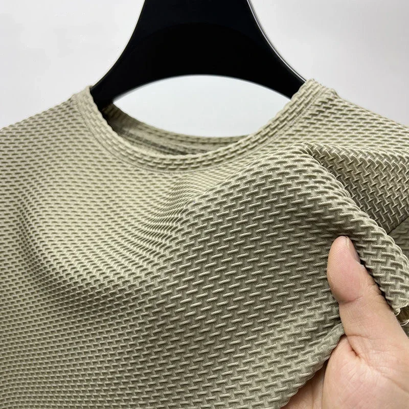 Summer Ice Silk High-End Solid Color High Quality Short Sleeve T Shirts Men's Breathable Fashion T-Shirt Male Brand Clothes 4XL image 6