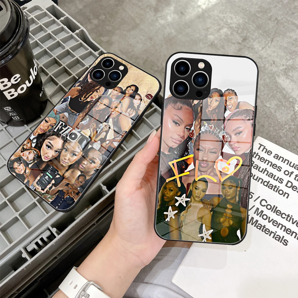 For IPhone R and B Flo Girl Group Phone Case Glass for IPhone 13 14 12 11Pro XR XS MAX 14 Plus SE Pro Design Glass Cover