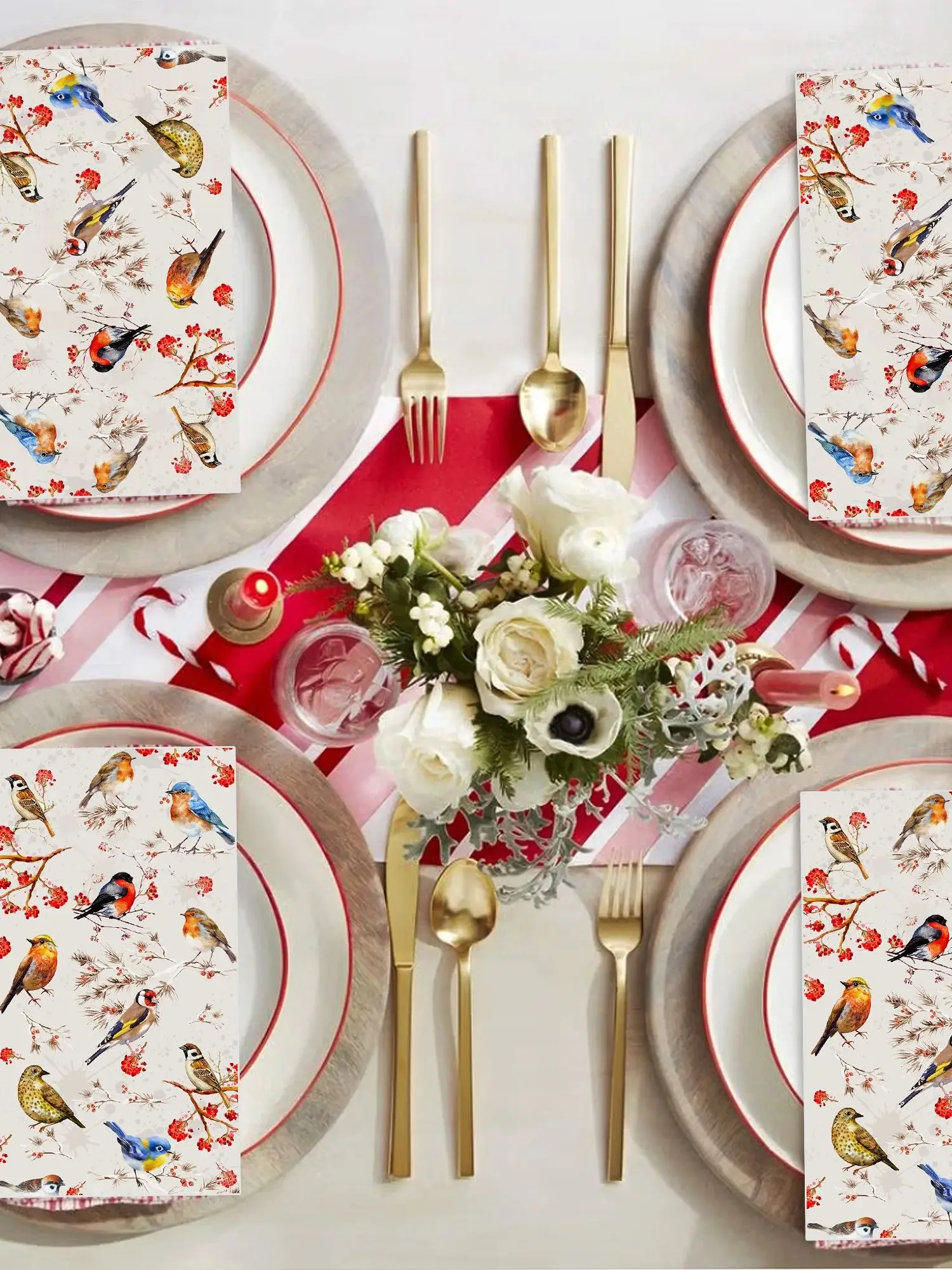 20pcs/pack, Disposable Flowers Birds Printed Guest Napkins, Bathroom Hand Towels, Tissue For Wedding & Party & Family Gatherings view 3