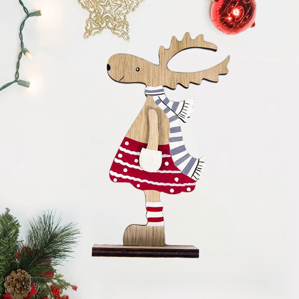 

Christmas Wooden naments Elk Pattern Desktop Decor Festive Home Party Gifts Tabletop Decorations Holiday Entertaining