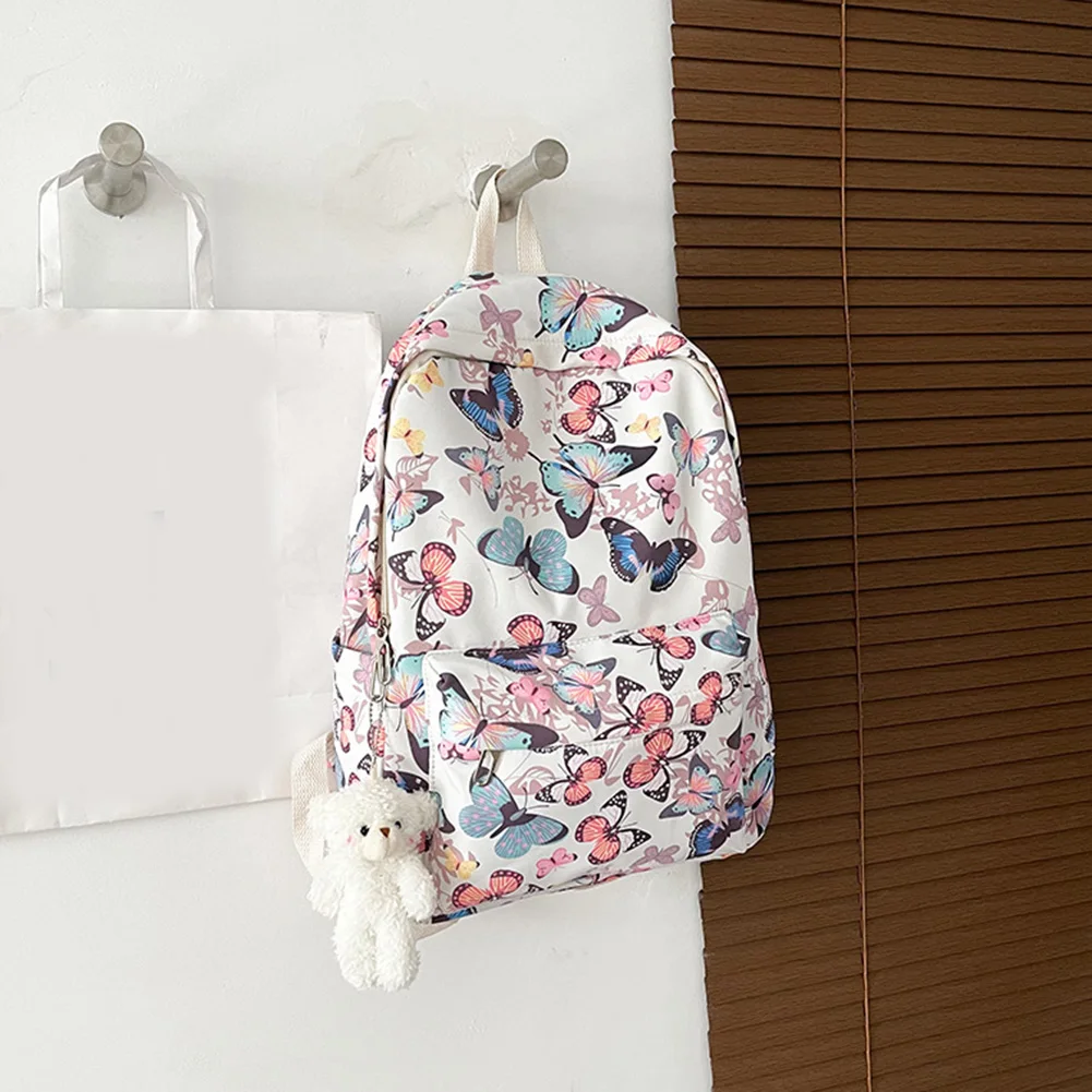 Borse da scuola alla moda Zaino per laptop con stampa a farfalla Borsa a tracolla per studenti con pendente per viaggi in campeggio all'aperto