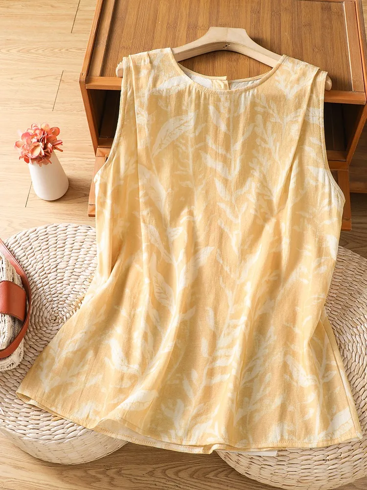 Elegant Retro Embroidered Strap Vest Women's Summer Outdoor Wear plus Size Belly Cover Sleeveless T-Shirt Top Floral Print