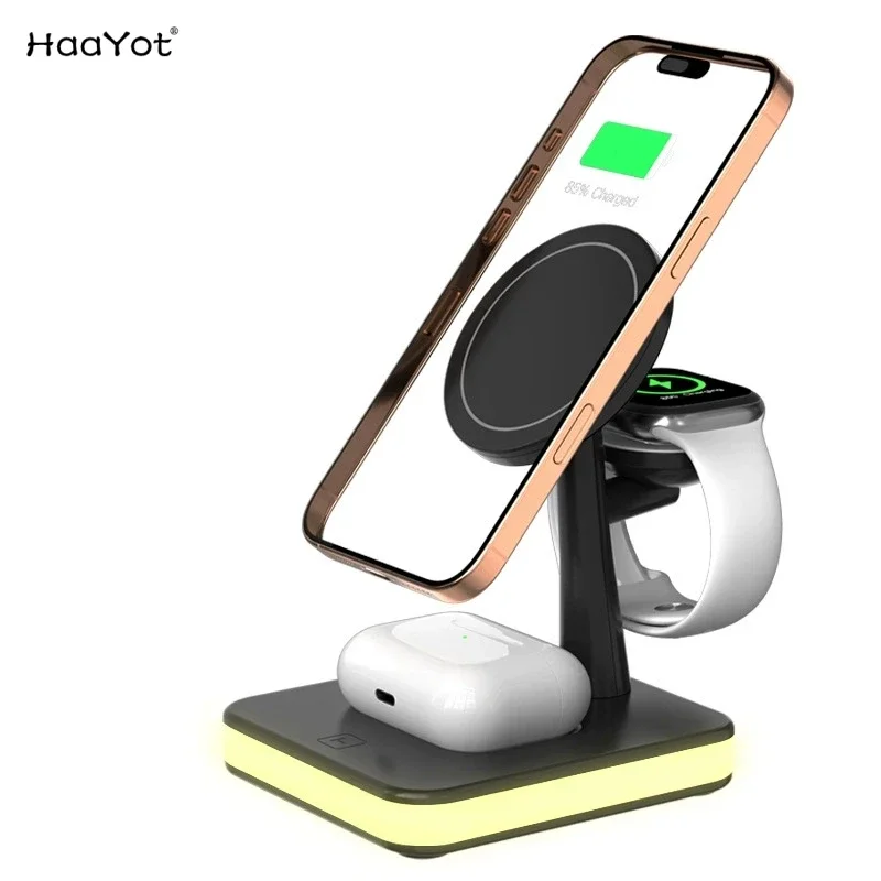 

Mag-Safe Charger Stand for iPhone 14 15 16 Pro 3 in 1 Magnetic Wireless Charging Station with LED Light for iWatch Airpods Pro