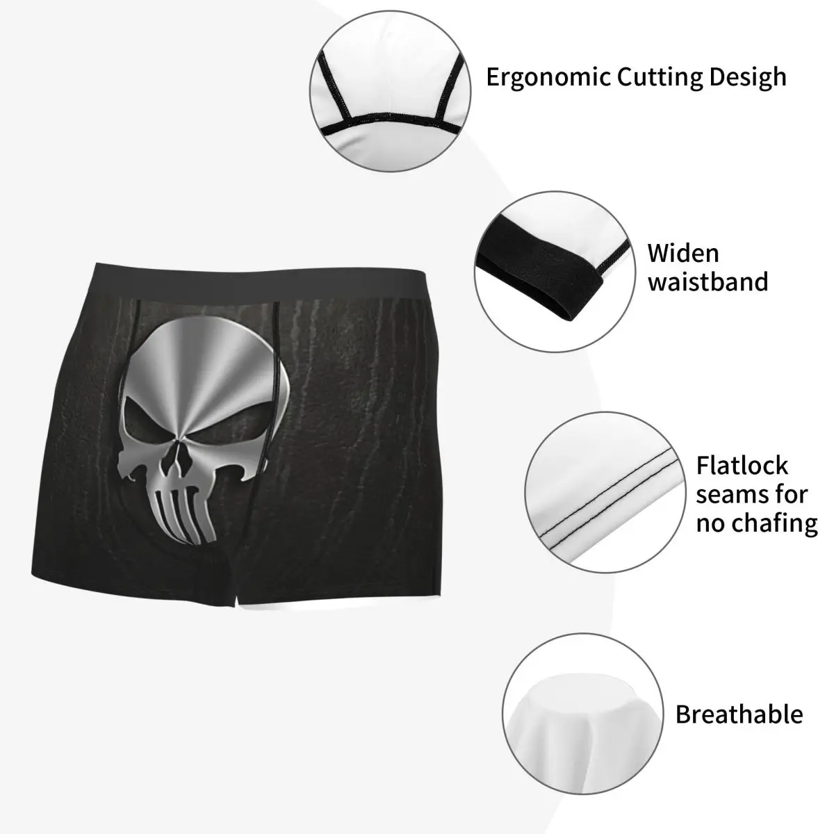 Maßgeschneiderte Mode Punisher Schädel Symbol Boxer Shorts Höschen Herren Unterhose Stretch Trendy Superheld Briefs Unterwäsche