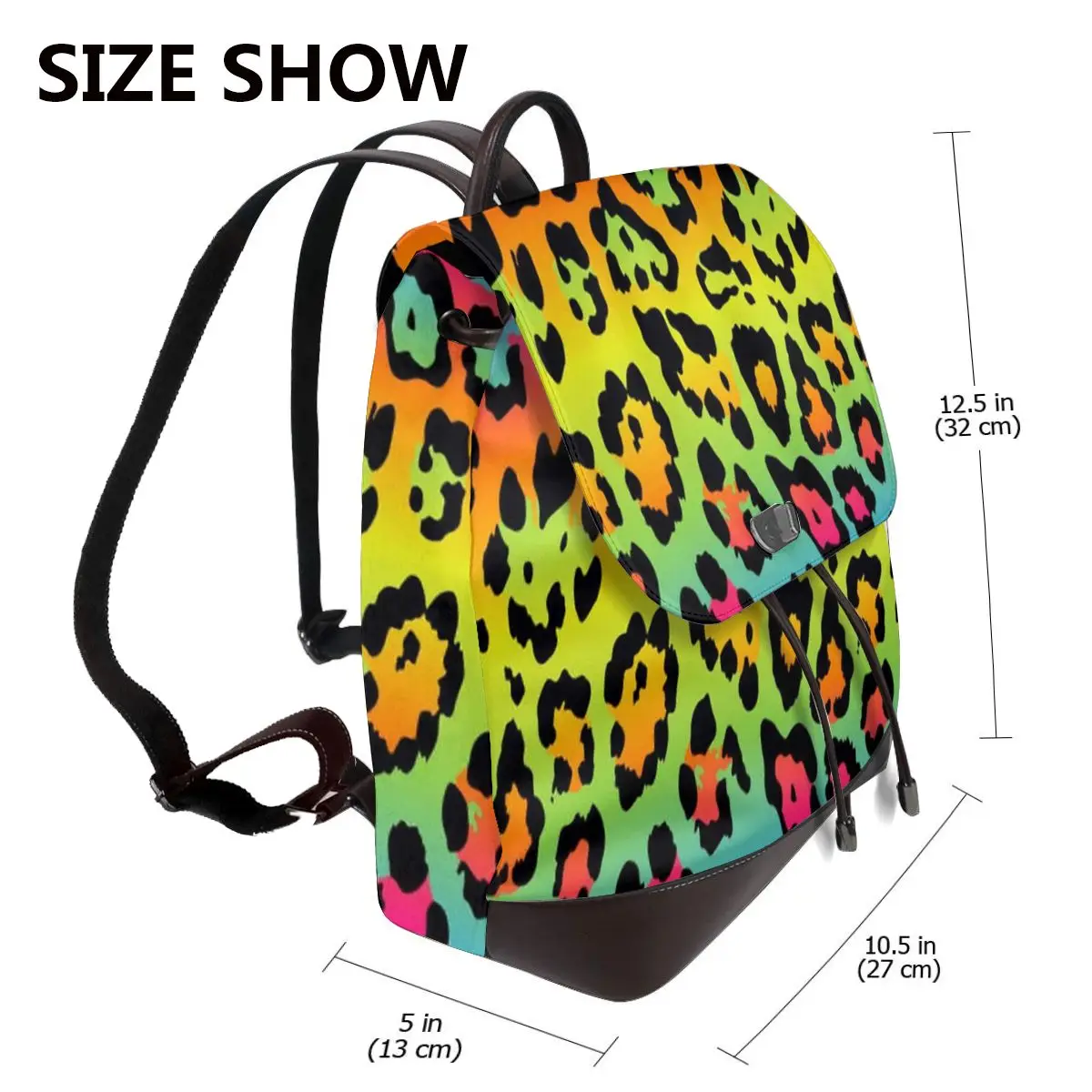 Rainbow Leopard Print Bookbag School Student Bags Hiking Travel Daypack for Women Fashion Derma Backpack