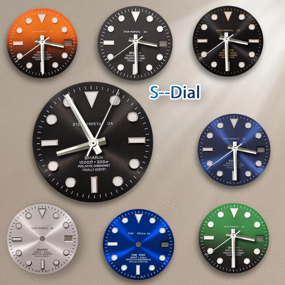 28.5mm S Dial SUB NH35 Dial sun Gradient Dial Green Or Ice Blue Luminous Fit NH36 Movement Watch Modification Accessories