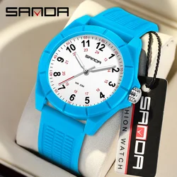 SANDA 6232 Trendy Design Soft Student Watch TPU Strap 50M Depth Waterproof Quartz Movement Children Fashion Sports Wrist Watch