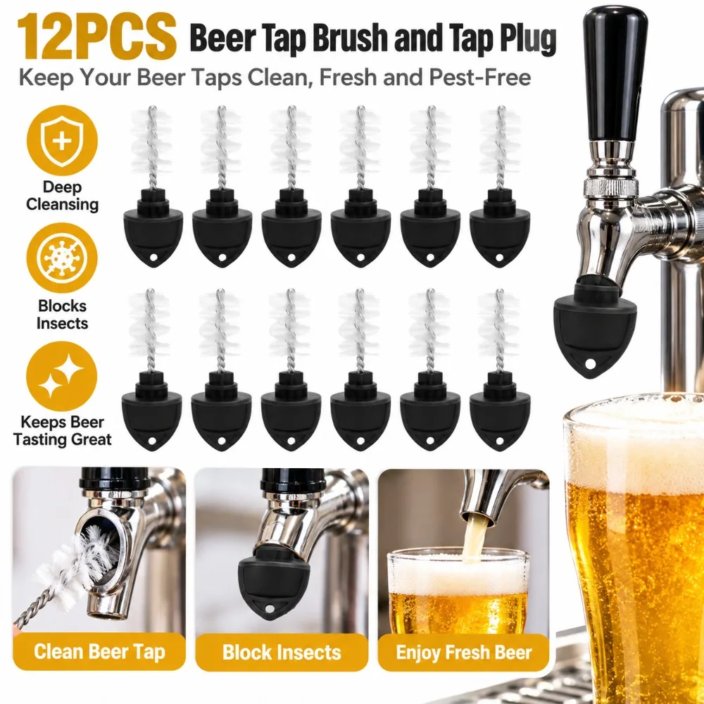 12PCS Effective ABS Beer Tap Brush Insect Blocking Tap Plug Tap Plug Black Tap Cap for Beer For Beer Dispenser