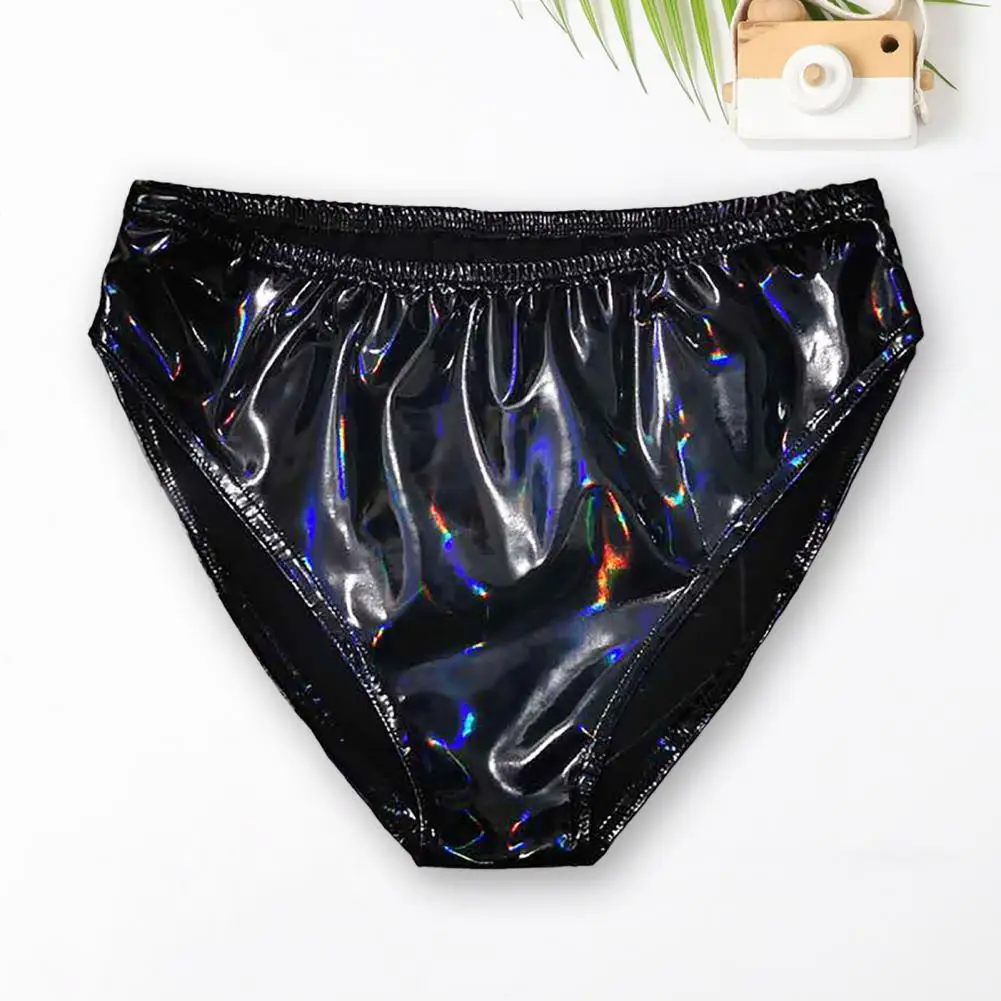 Charming Lady Briefs Stretchy Lady Underpants Glossy Surface Bright Mirror Paint Lady Briefs  Clubwear