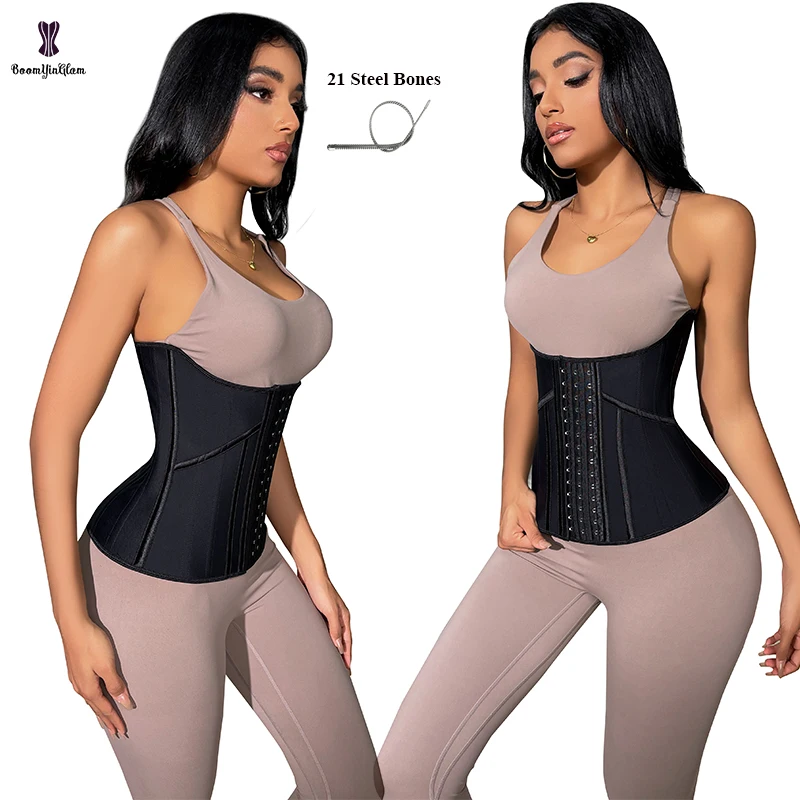 Entraîneur de taille en acier désossé, serre-taille à 3 crochets, ceinture en latex perforé, sablier instantané super serré, corset grande taille, 21