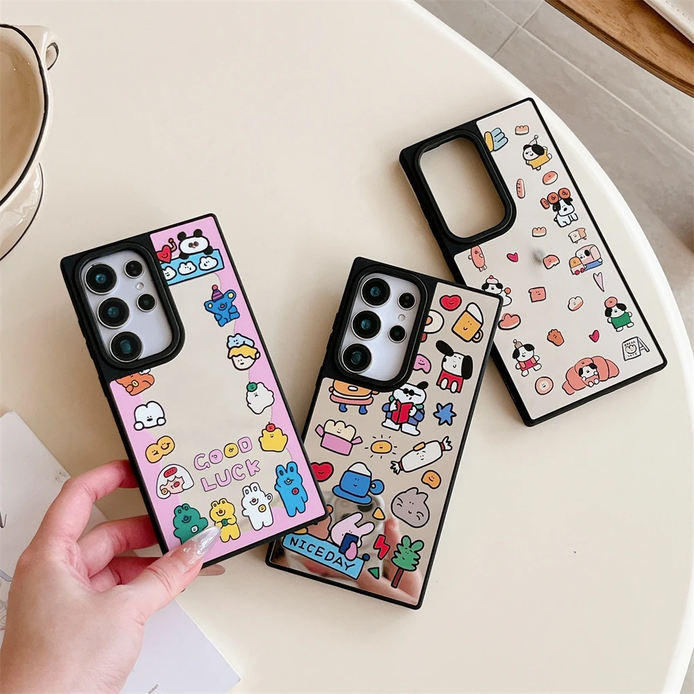 

INS Style Animal Phone Case For Samsung Galaxy S25 S24 S23 Ultra Plus Hard Back Shockproof Mirror Case