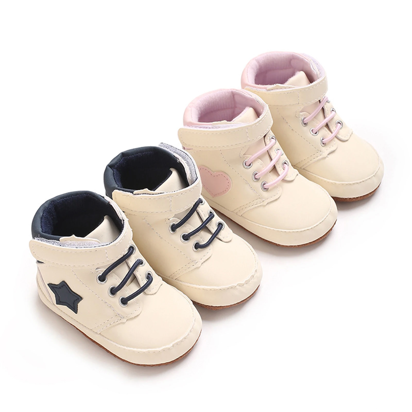 

Toddler High Top Sneakers Casual Star/Heart Patch Soft Sole Baby Flats Breathable Infant Walking Shoes for Newborn