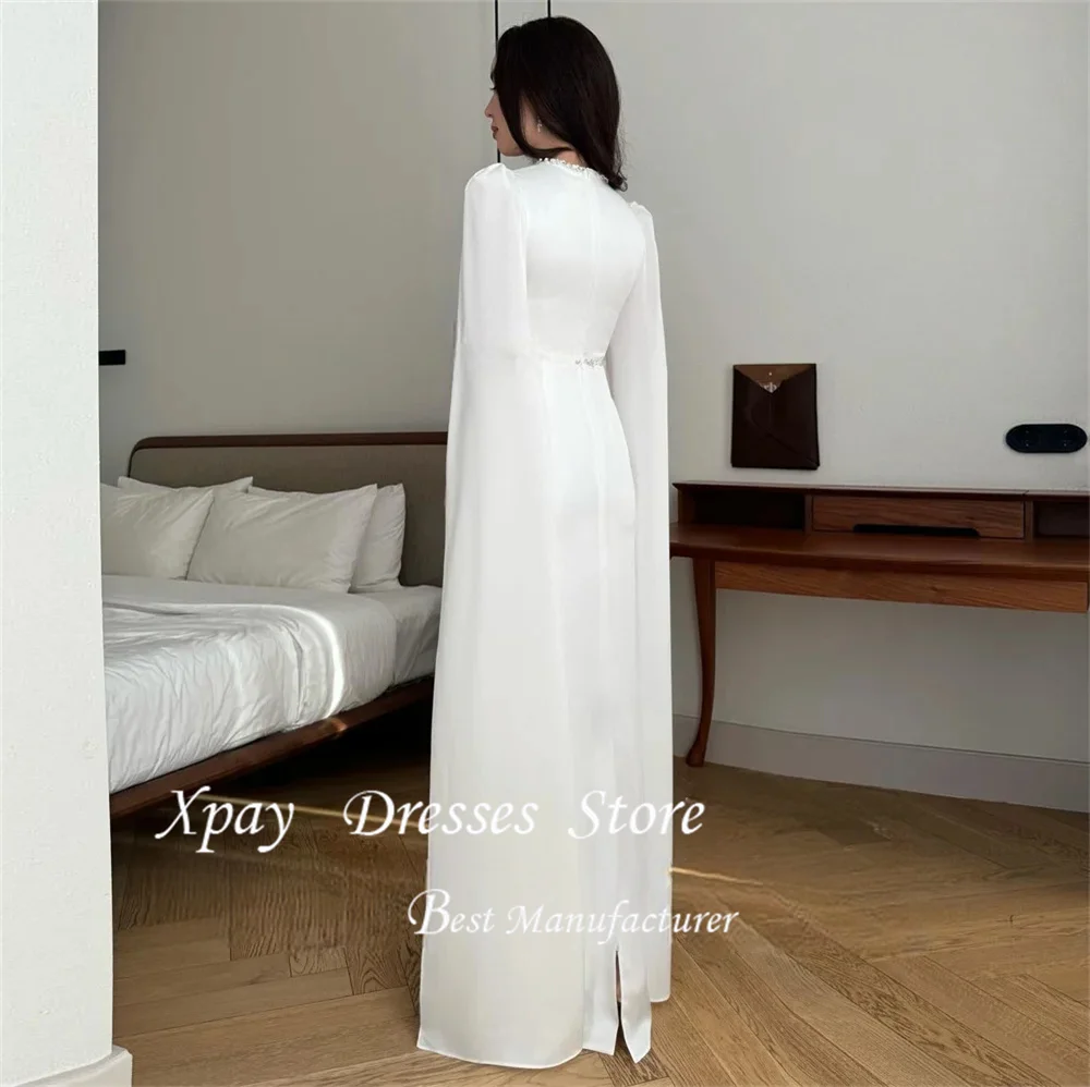 XPAY مسلم س الرقبة حجر الراين طويلة الأكمام كريب غمد فستان الزفاف المرأة سستة طول الأرض vestidos de novia مخصص #5