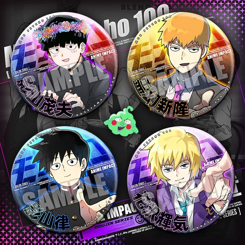 

Anime Mob Psycho 100 Mobu Saiko Hyaku Reigen Arataka Hanazawa Teruki Cosplay Cartoon Double Flash Emblem Badge Brooch Xmas Gift