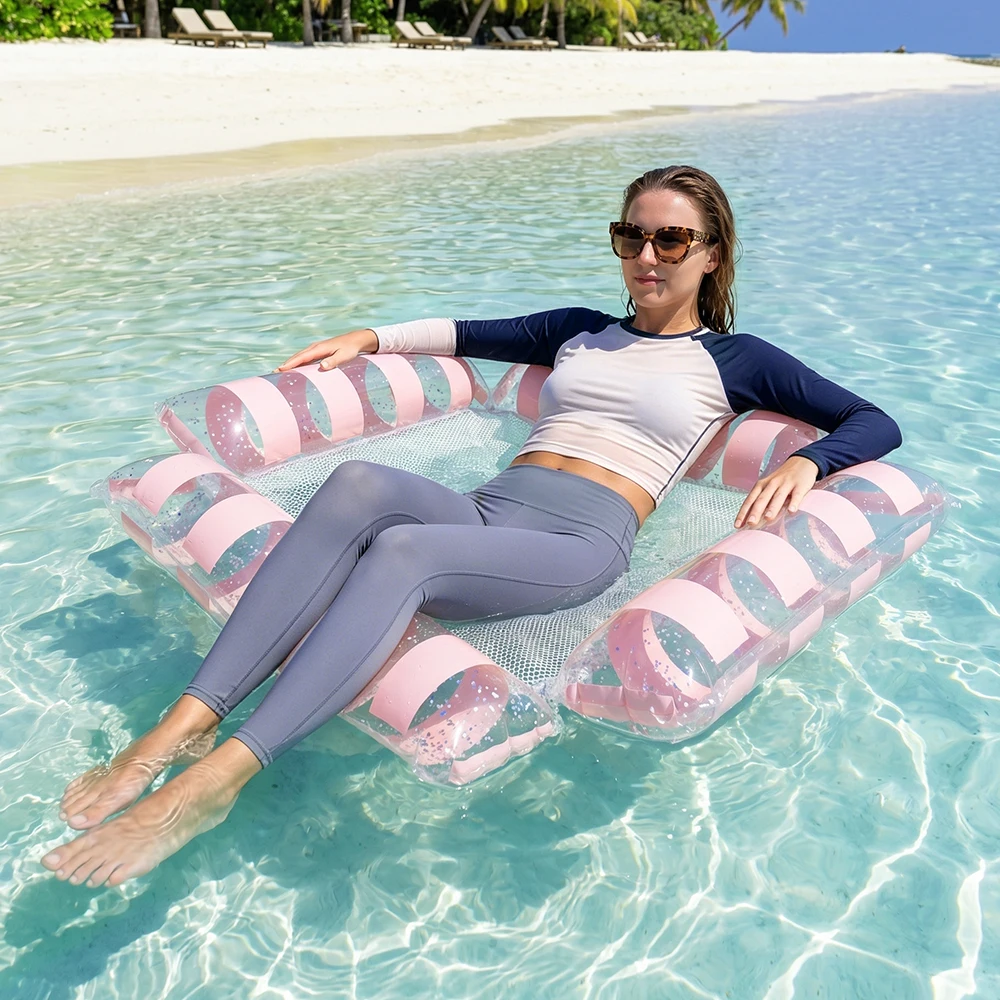 1 PC Inflatable Four Tube Transparent Striped Hammock, Portable Floating Chair, Summer Beach Pool Water Entertainment