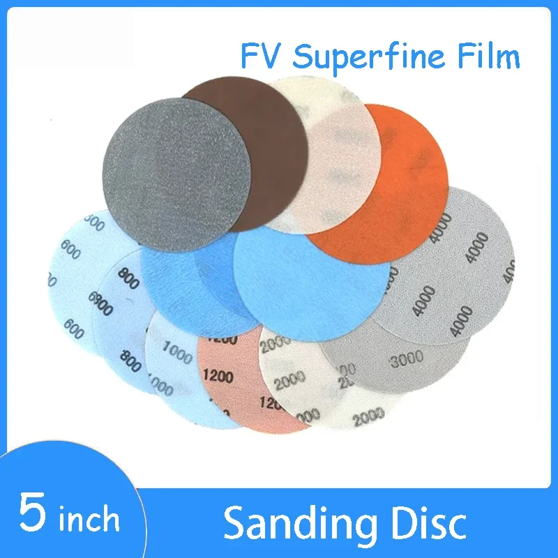 

10PCS 5 Inch FV Superfine Film Sanding Disc Soft Waterproof Sandpaper 600~5000 Grits for Wet & Dry Automotive Paint Sanding
