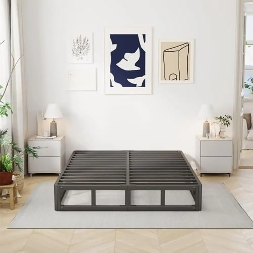 Heavy Duty 7-Inch Steel Slat Queen Bed Frame Noise-Free Easy Assembly Sturdy Platform Bed High Mattress Box Spring Alternative image 2