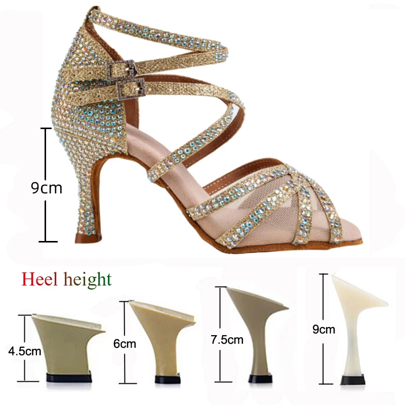 Hot New Rhinestone Latin Dance Shoes Women Salsa Tango Ballroom Party High Heels Gold Silver Girls Summer Sandals Jazz Trainers