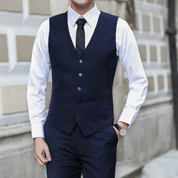 Black Grey Navy Blue Vests For Men Slim Fit Suit Male Waistcoat Homme Casual Sleeveless Formal Business Jacket