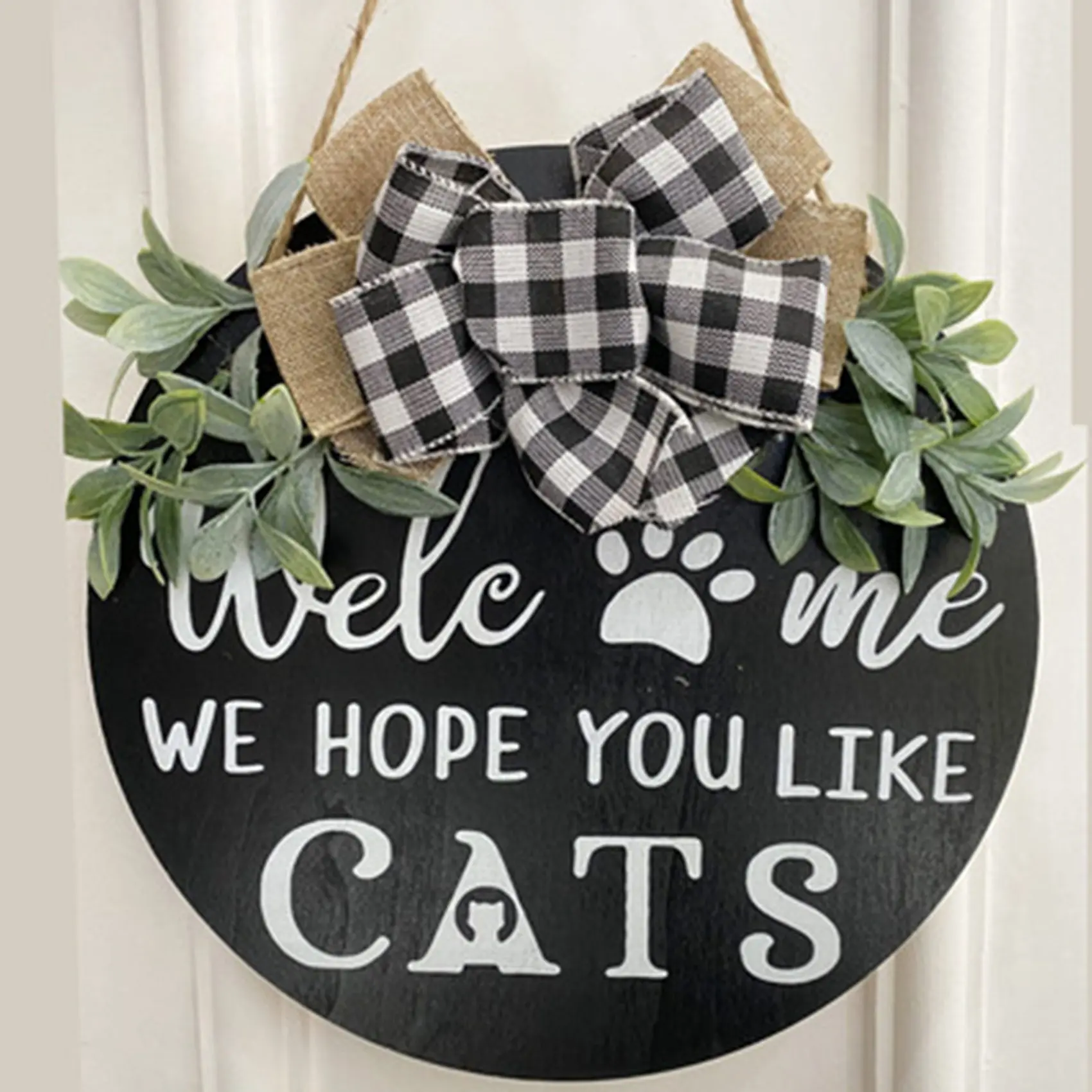 ABNL Welcome Wreath Sign Farmhouse Front Porch Decoration-We Hope You Like Cats-Home Decoration Gifts