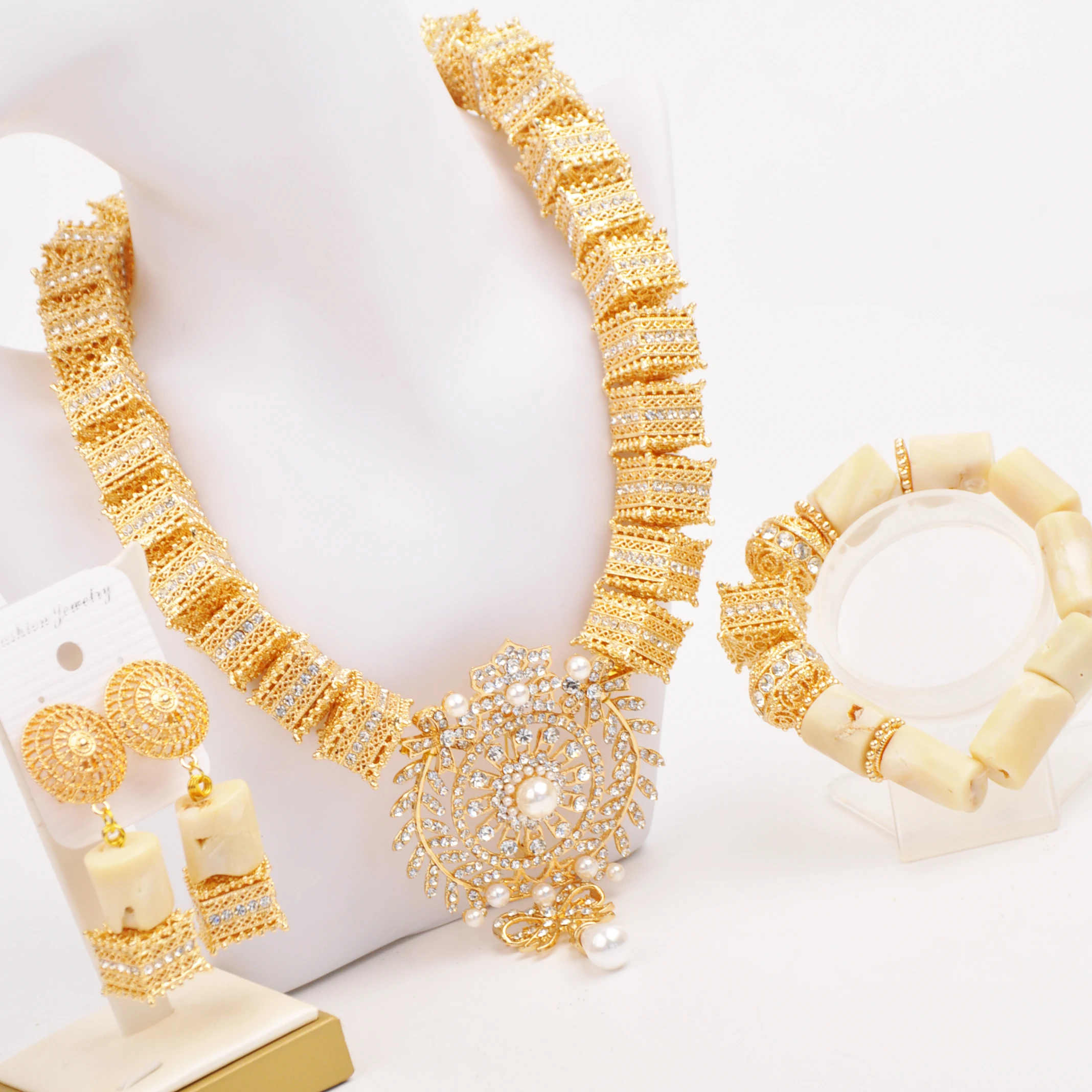 

Fashion African Wedding Beads Nigerian Necklace Dubai Gold Bridal Jewelry Sets