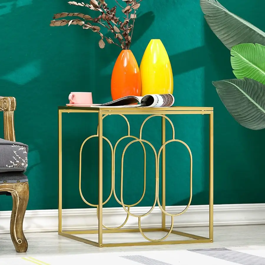 

Приставной столик с закаленным стеклом и металлическим квадратным каркасом, приставной столик-тумба для гостиной и спальни