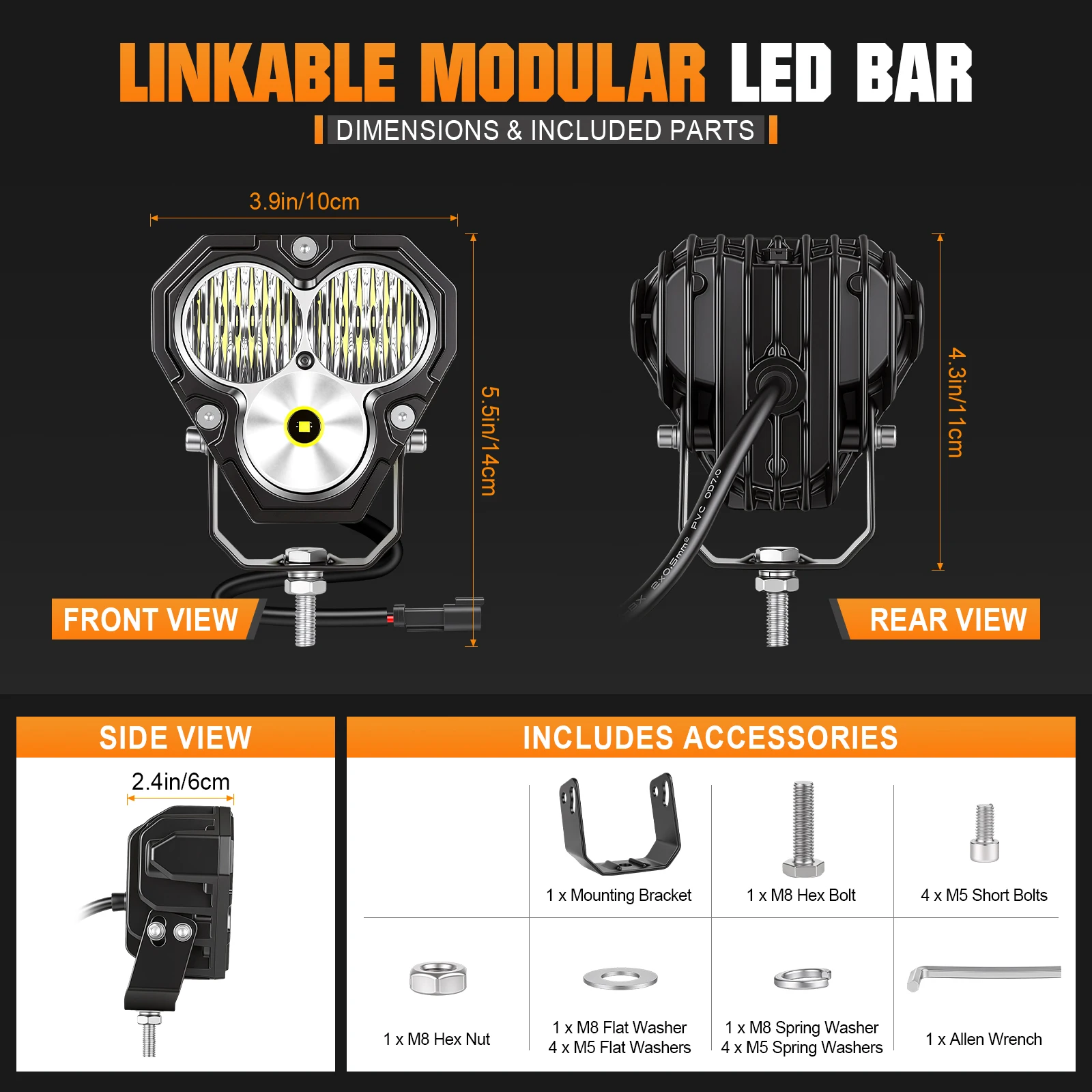 3.9'' 2x25W White Cube LED Pod Light Spot Flood Combo Beam Work Lights,Off-Road Car Driving Lamp for ATV, SUV,UTV with Wire Kit