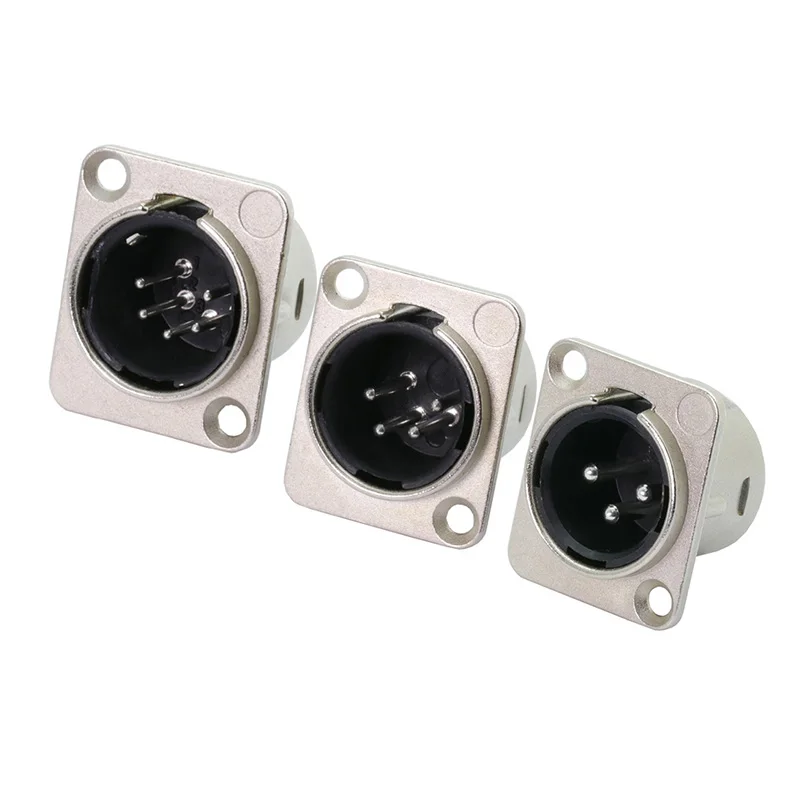 10pcs/lot 3/4/5 Pins XLR Male Plug Panel Mount Nickel Plated XLR Chassis Microphone MIC Cable Terminal XLR Wire Connector