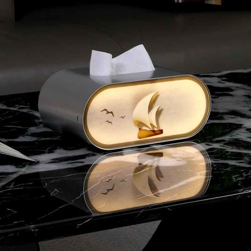 ABMK Light Painting Ornament Tissue Box Multi-Function, Light And Shadow Art Night Light Piece - Wielofunkcyjny pojemnik na chusteczki z efektem malowania światłem, sztuka światła i cienia, lampka nocna