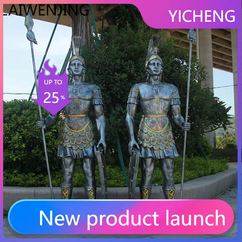 LYY  Large European Style Welcoming Roman Armor Warrior Statue for Entrance Hall Courtyard Decoration Garden Ornament