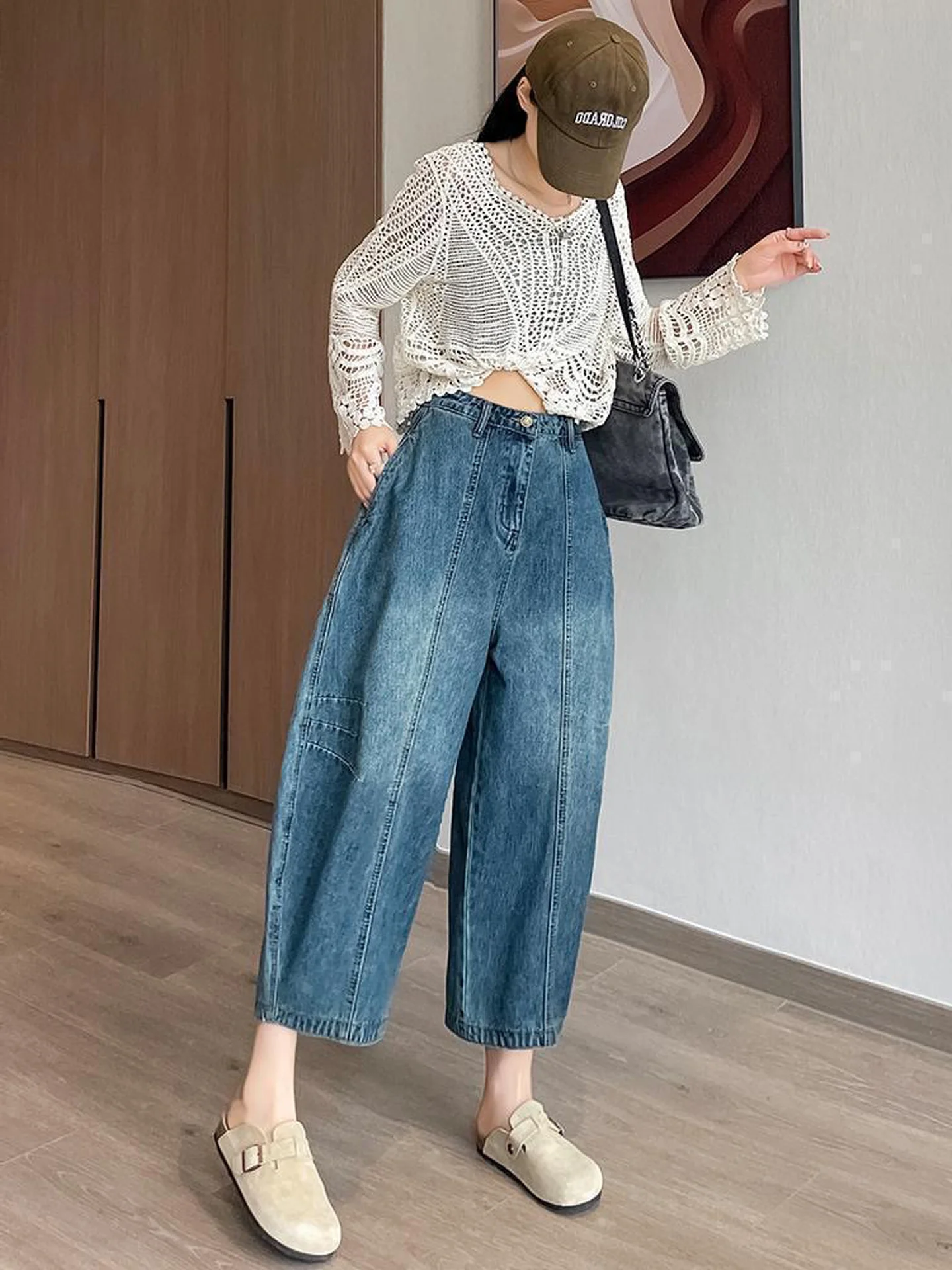 Loose Balloon Wide Leg Jeans Women High Waist Slimming Denim Pants Autumn New Style Korean Version Nine Points Meat Covering