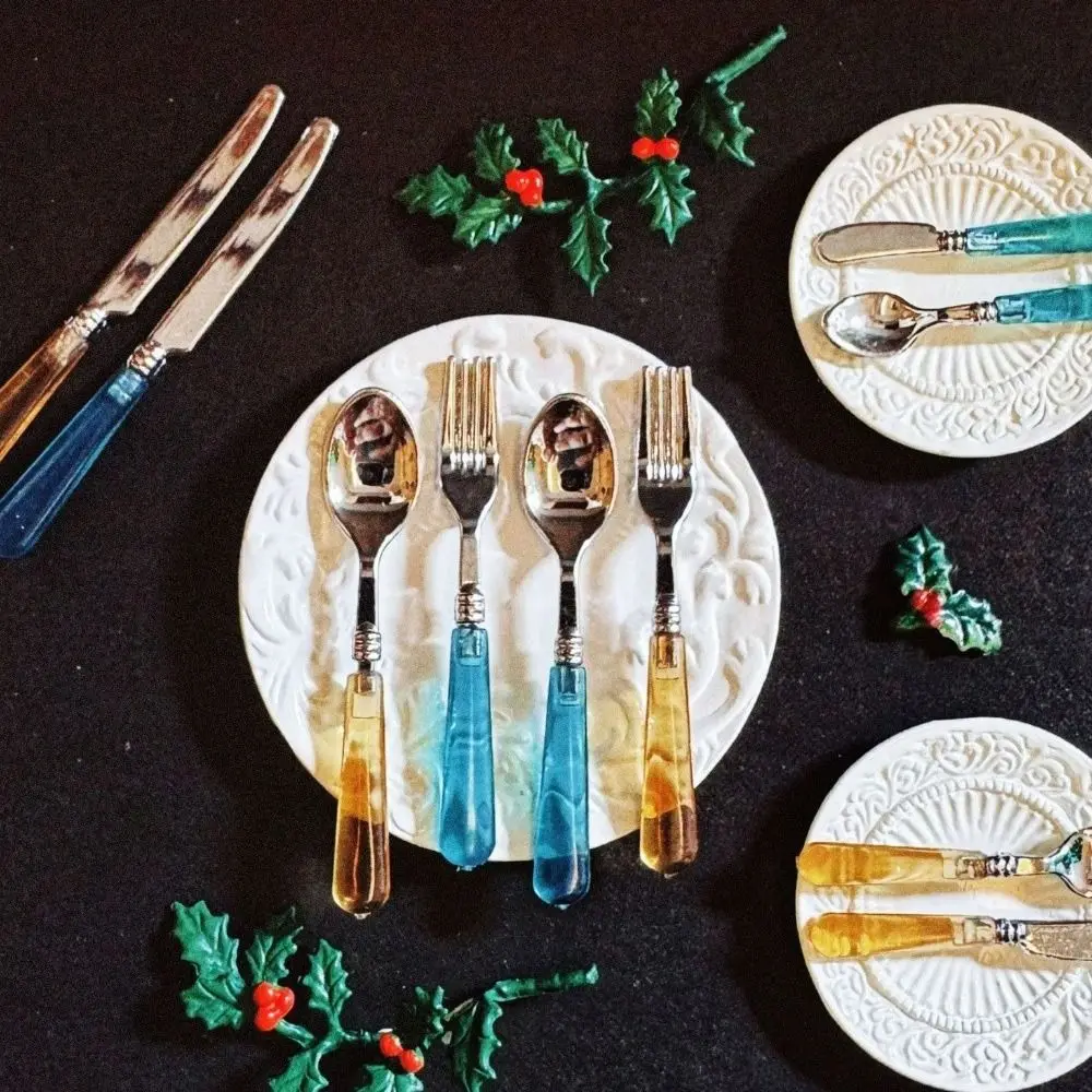 5pcs Set 1/6 Scale Miniature Dollhouse Kitchen Miniature Size Cute Design Mini Knives Forks Spoons Mini Kitchen Cutlery view 2