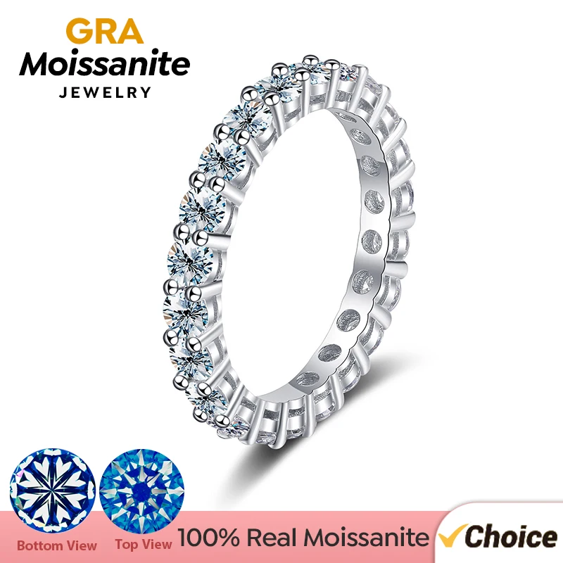 GRA Real 2.2ct D Color Moissanite Diamond Rings for Woman Wedding Fine Jewely 925 Sterling Sliver Eternity Band Engagement Ring