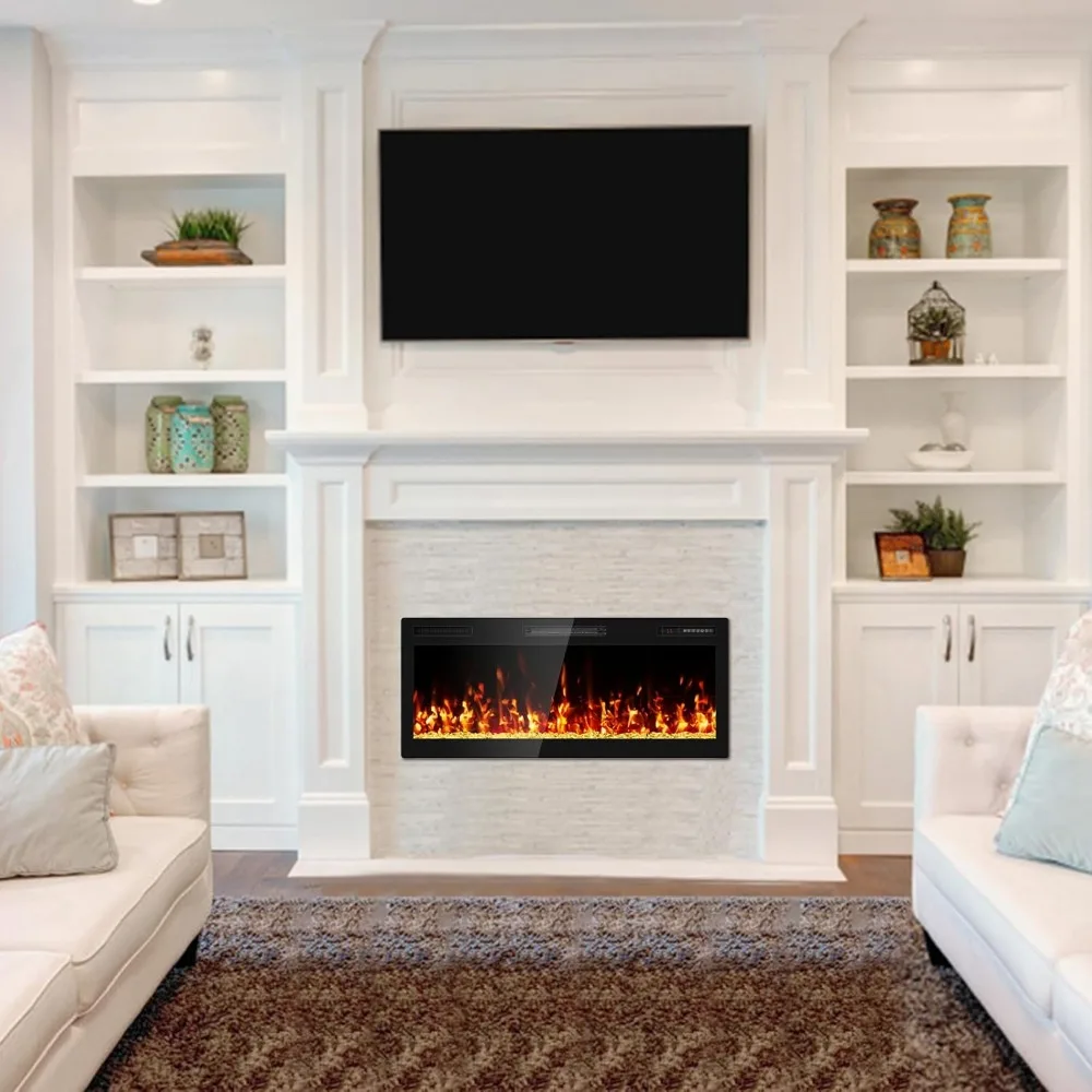 Narrow Bezel Linear Electric Fireplace - ETL Certified, Wall-Mounted, High Definition Flame, Crystals, Remote and Touch Controls