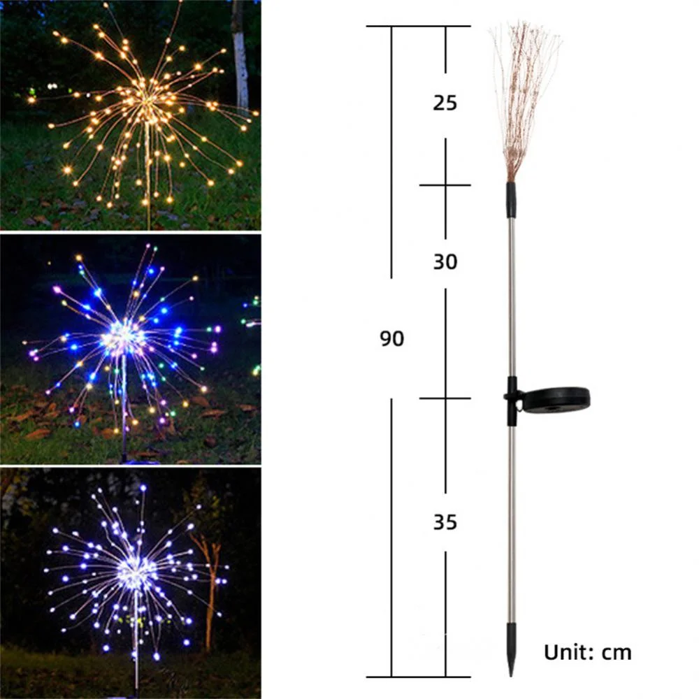 Feux d'artifice solaires à LED pour l'extérieur, décoration de jardin étanche, lampe solaire pour pelouse